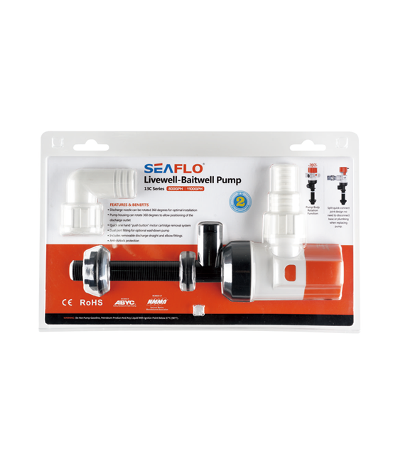 SEAFLO Livewell 13c 800GPH 50l/min pump 12V 3.5A 19-29mm SFBP1-G800-13C
