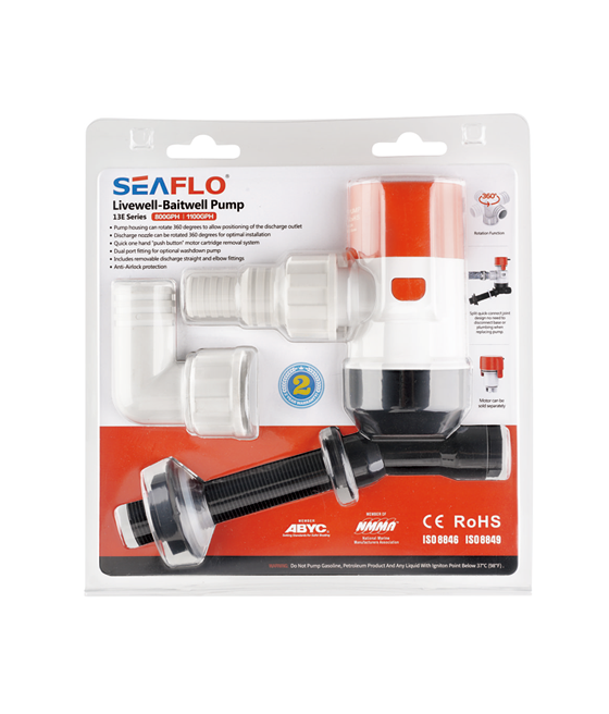 Насос SEAFLO Livewell 800GPH 50l/min 13E 12V 3.5A 19-29mm SFBP1-G800-13E