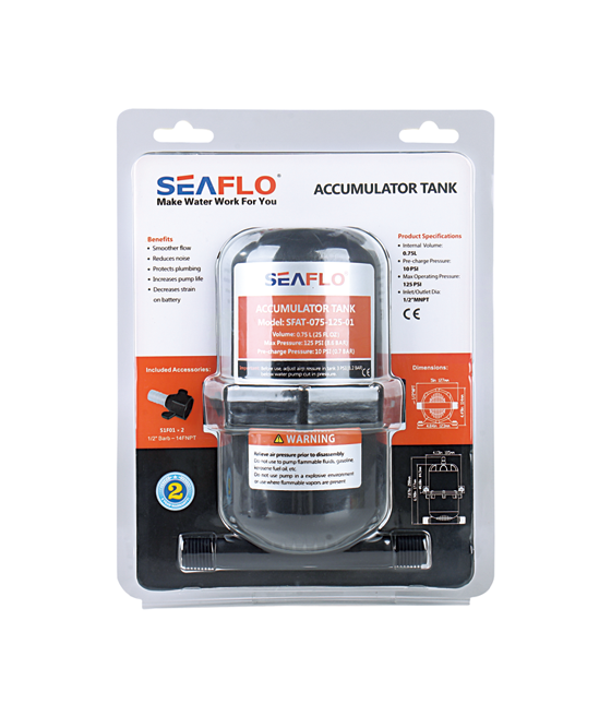 Seaflo Expansion tank 0.75L 10psi, Outlet 19mm - SFAT-075-125-01