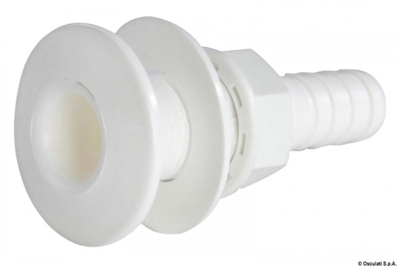 Seacock white plastic with hose adaptor Ø25mm hose adapter
