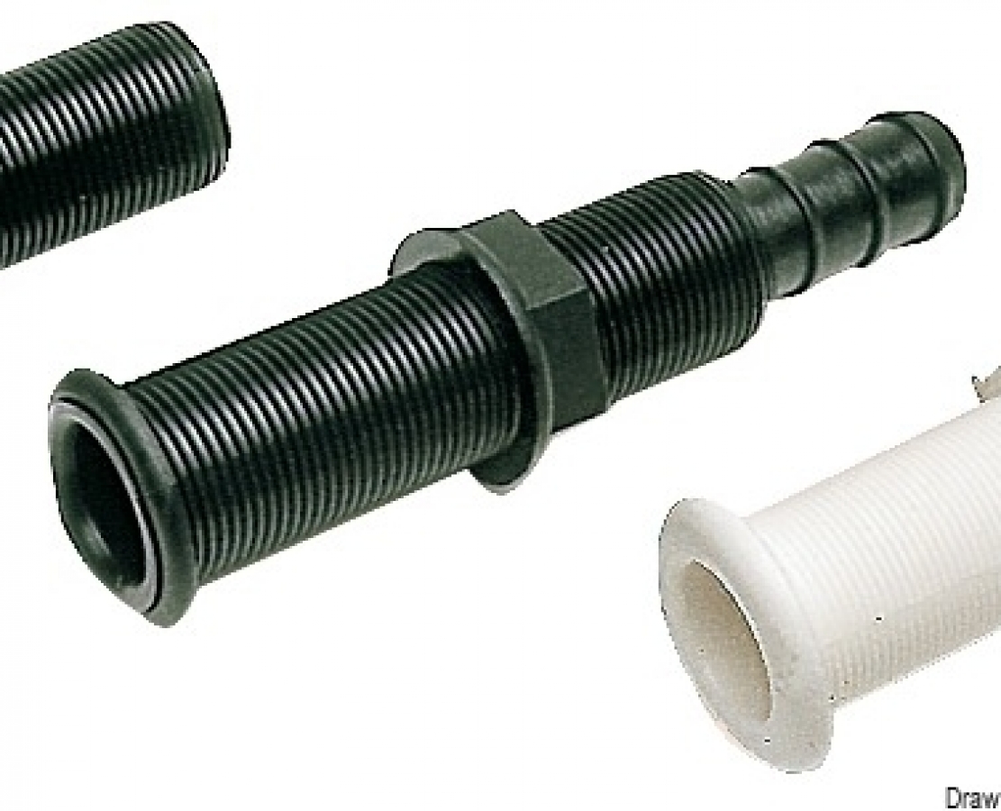 Water drain bushing with hose adaptor Ø19mm white L153mm x inside Ø23mm -white