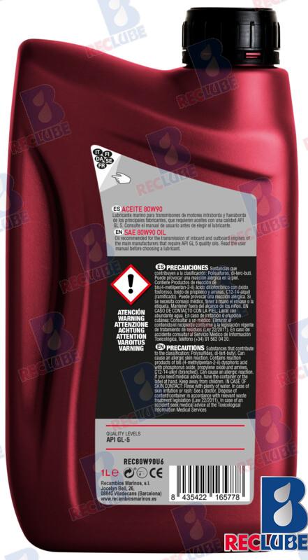 Synthetic gear oil 80W90 1l API GL-5 - green. Suitable for Alpha, Bravo, Cobra, SX drives