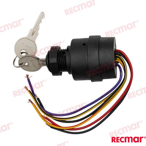 Ignition starter switch, plastic, 7 terminals and 4 positions