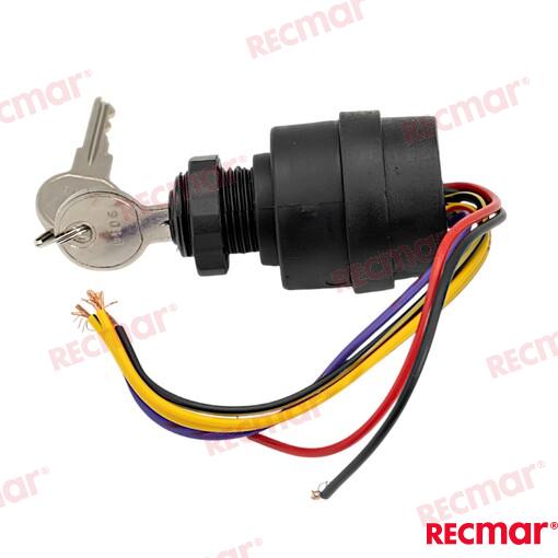Ignition starter switch, plastic, 7 terminals and 4 positions