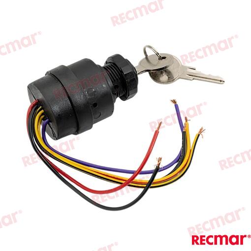 Ignition starter switch, plastic, 7 terminals and 4 positions