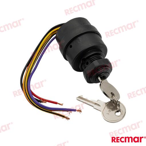 Ignition starter switch, plastic, 7 terminals and 4 positions