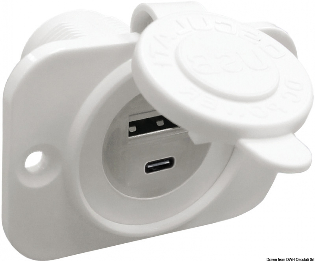 Socket USB A + Type C - white. Input 12/24V Output 4.8A