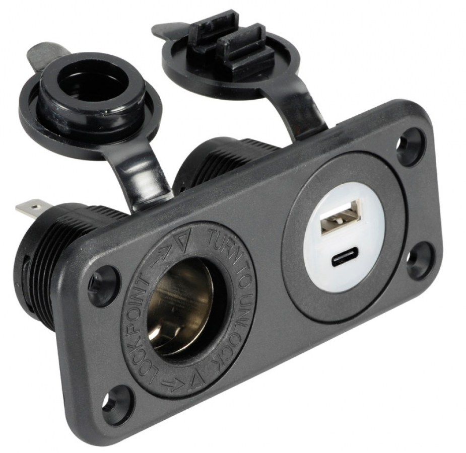 Socket+ USB-A + USB C- black Input 12/24V Output 4.8A