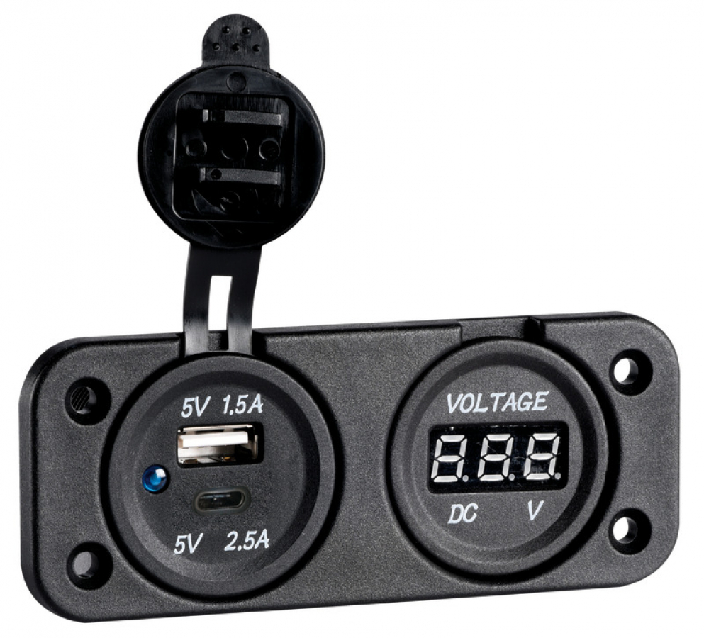 Розетка + вольтметр 8-32В USB A 1,5А + USB C 2,5А