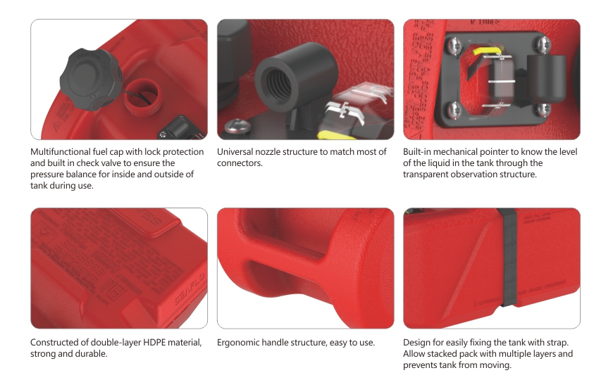 Portable fuel tank SEAFLO with level sensor 24L, red