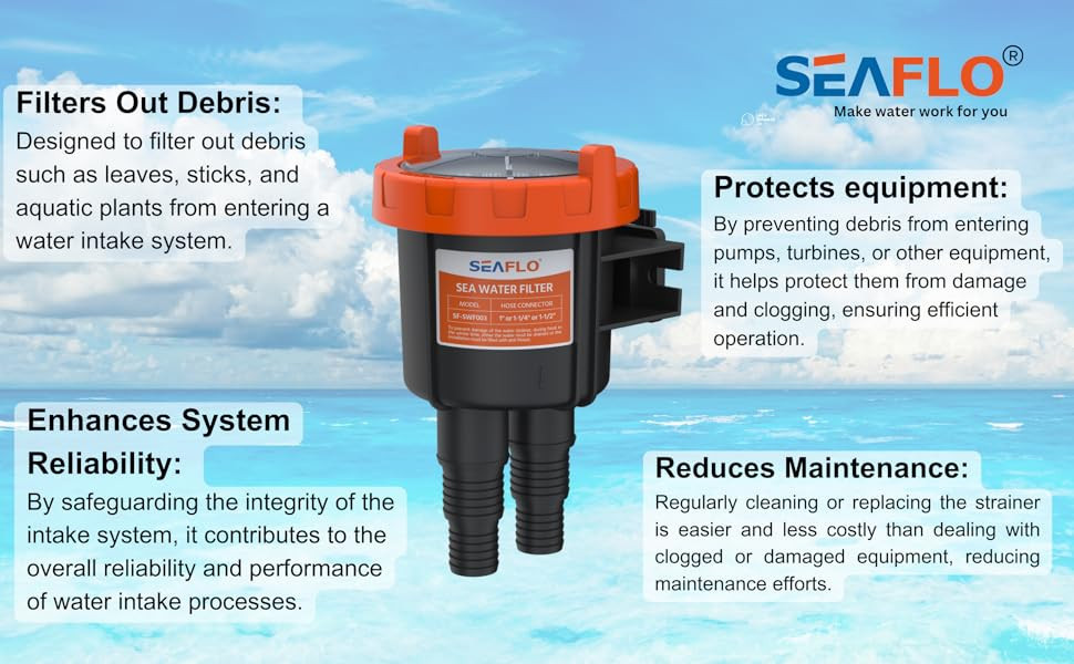Water filter 1“ 1-1/4” 1-1/2” D1/D2/D3 (25.4mm/31.8mm/38.1mm) 91-200L/min - Seaflo SF-SWF003
