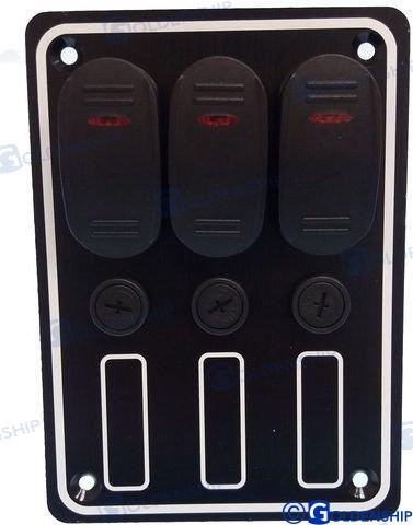 3 gang waterproof switch panel 12V 15A , 133 x 95 mm