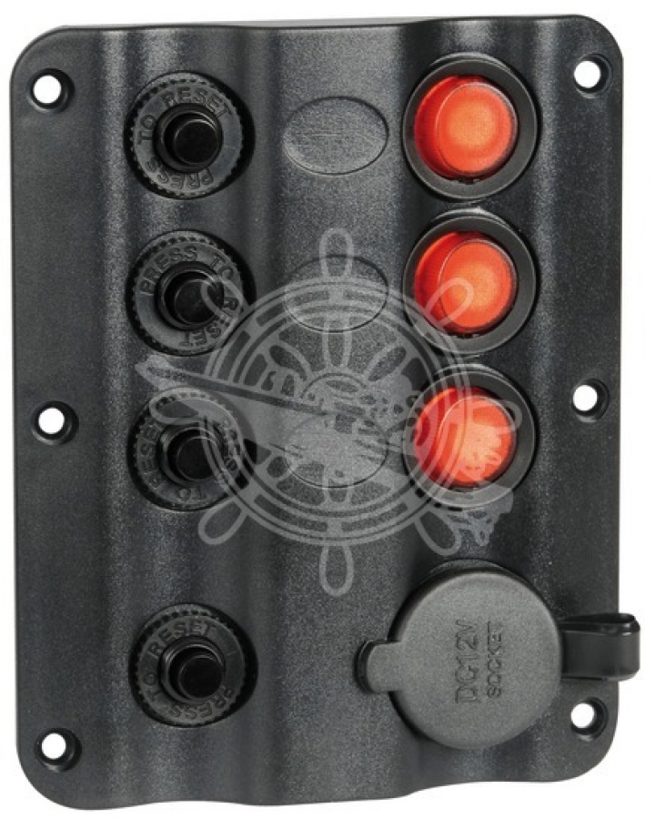 Switch panel 3 + 1 125x100mm resettable thermal automatic fuses 4Ax1 + 6Ax1 + 8Ax1 + 10Ax1 (power outlet) IP54