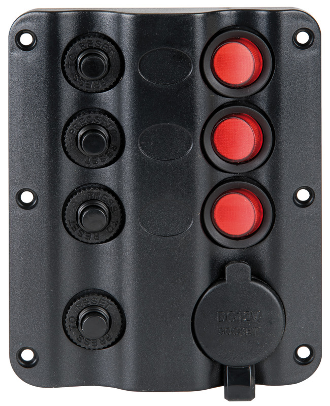 Switch panel 3 + 1 125x100mm resettable thermal automatic fuses 4Ax1 + 6Ax1 + 8Ax1 + 10Ax1 (power outlet) IP54