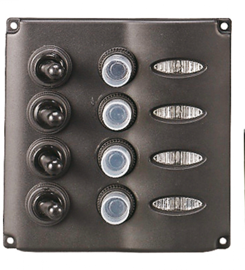ELECTRIC SWITCH PANEL WITH LED Automatic fuses 3 x 15A + 1 x 5A 12V 110x105mm