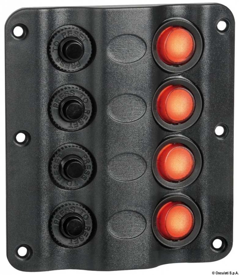 Wave electric control panel 4 switches and fuses 4Ax1 + 6Ax1 + 8Ax1 + 10Ax1 110mm x 100mm IP54