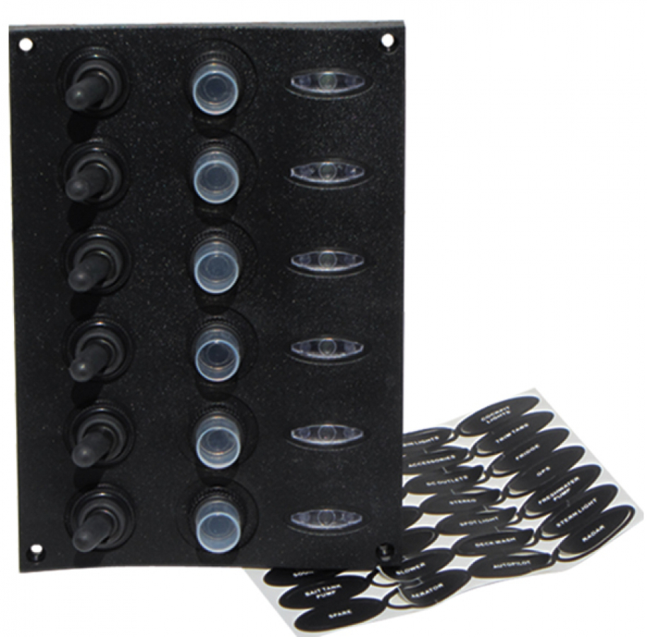 ELECTRIC 6 SWITCH PANEL WITH LED Automatic fuses 5 x 15A + 1 x 5A 12V 150x105mm