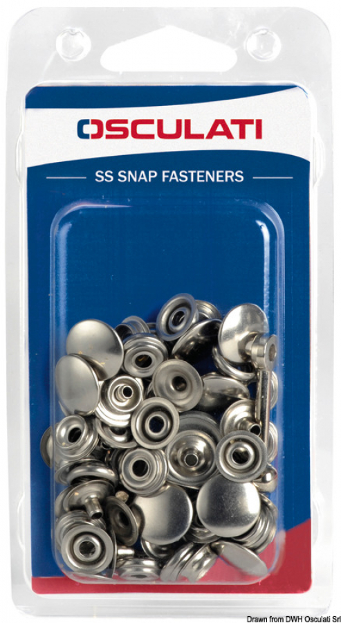 Snap fasteners made of stainless steel with installation tool 17-mm Ø