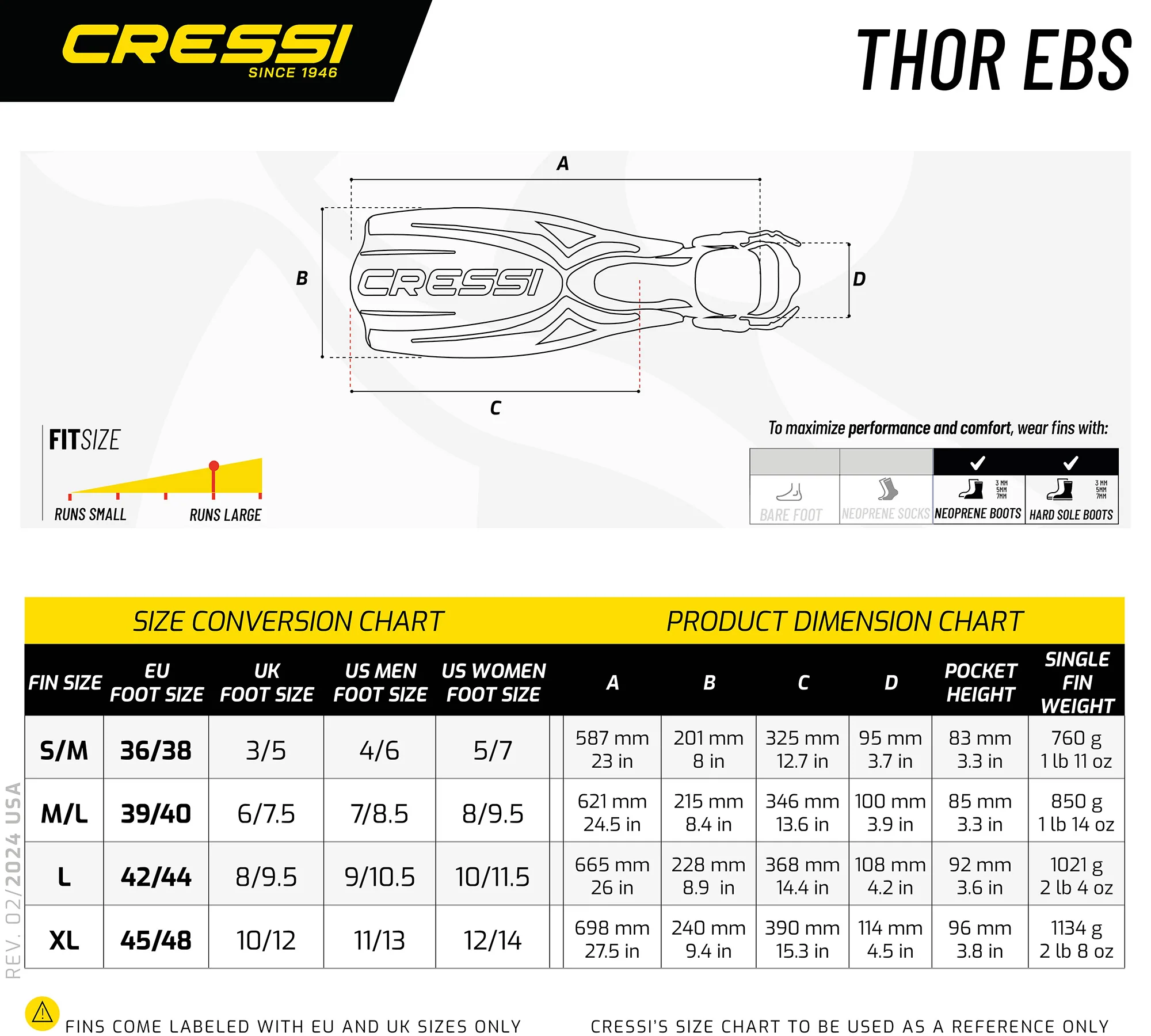 Flippers Cressi THOR EBS Yellow Size XL (45-48)