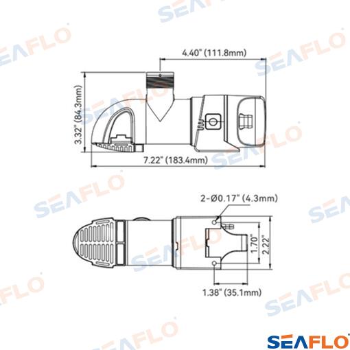 Seaflo 12V 800GPH horizontal automatic pump Outlet 19mm, 25mm or 29mm SFBP1-G800-14A