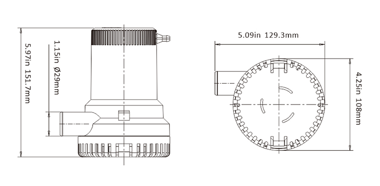 Water pump 2000GPH 12V 10A Output D29mm 126l/min Seaflo SFBP1-G2000-01