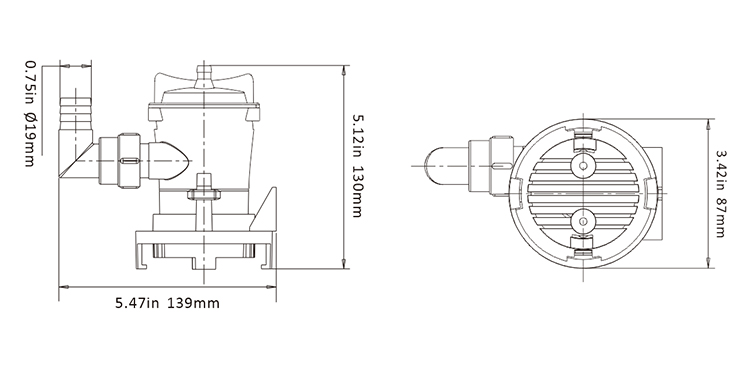 Water pump 600GPH 38l/min 12V 3A Outlet 19mm - Seaflo SFBP1-G600-03