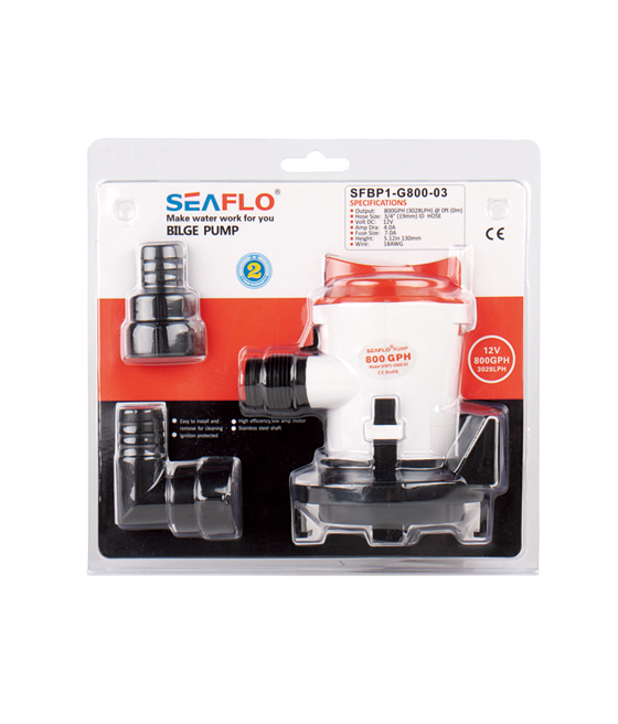Water pump 800GPH 12V 4A 50l/min Outlet 19mm - Seaflo SFBP1-G800-03