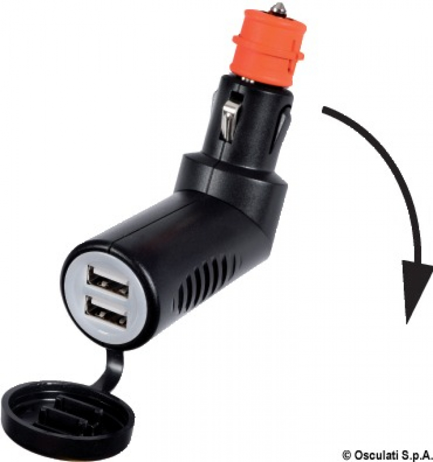 Double articulated plug with USB A connection Input 12V/24V